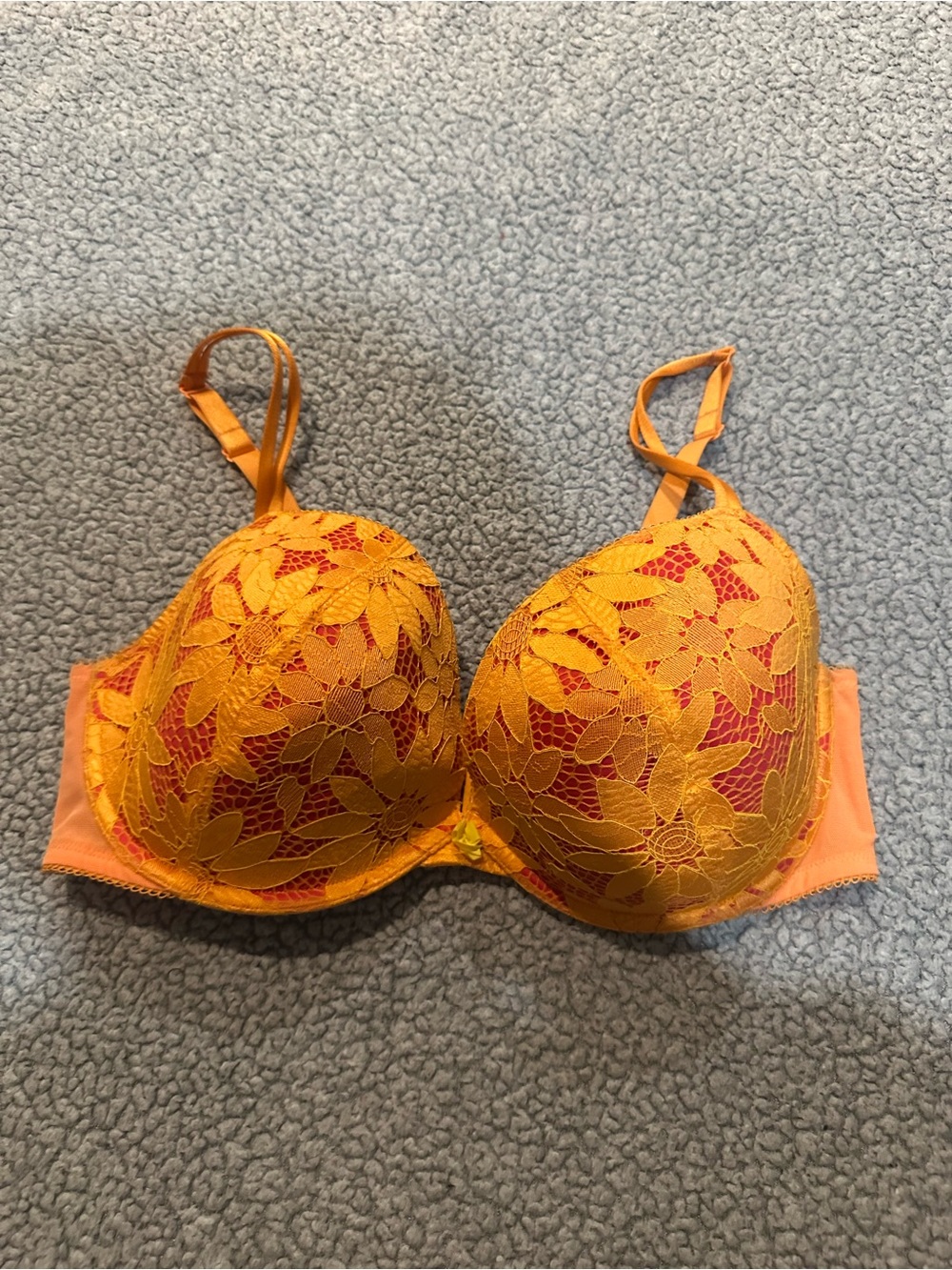 Cacique Orange Floral Lace Push-Up Bra